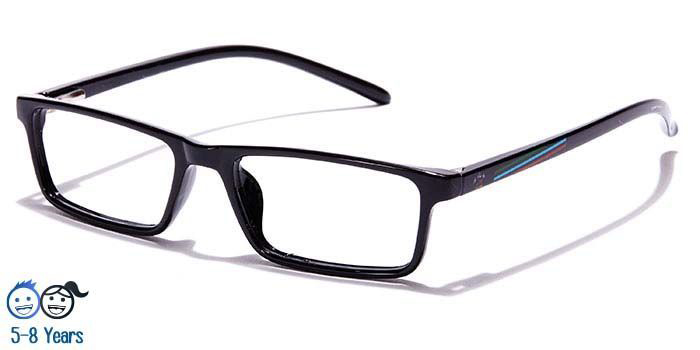  Glossy Black Full Frame Rectangle Eyeglasses for Kids