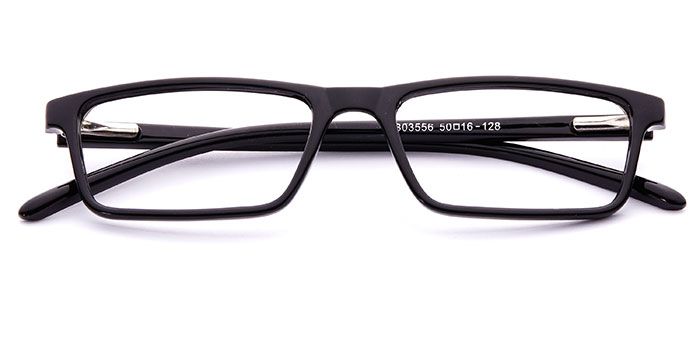  Glossy Black Full Frame Rectangle Eyeglasses for Kids