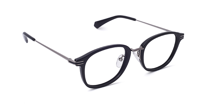 POLAROID Black Full Frame Rectangle Eyeglasses for Men