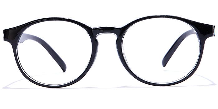  Glossy Black Full Frame Round Eyeglasses for Men and Women