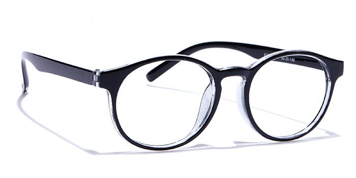  Glossy Black Full Frame Round Eyeglasses for Men and Women