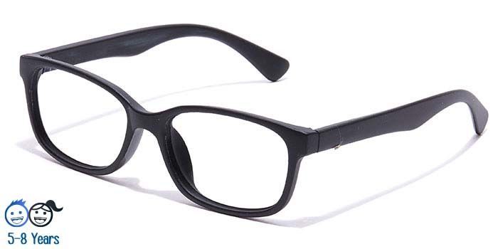  Matte Black Full Frame Rectangle Eyeglasses for Kids