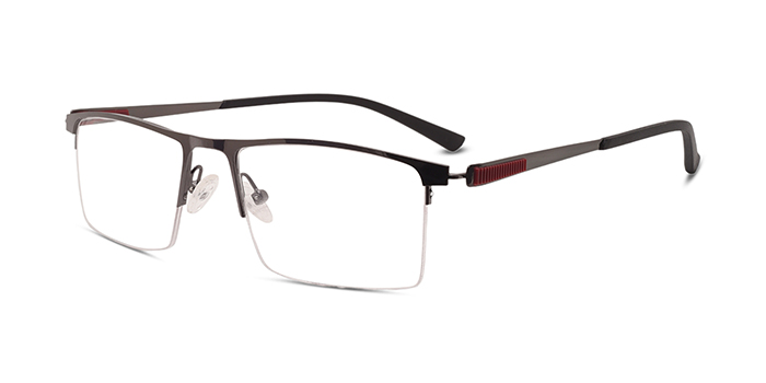  Gunmetal Half Frame Rectangle Eyeglasses for Men and Women