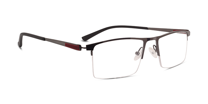  Gunmetal Half Frame Rectangle Eyeglasses for Men and Women