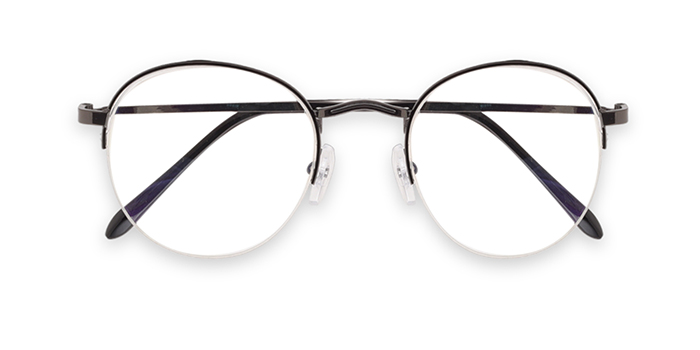  Gunmetal Half Frame Round Eyeglasses for Men and Women