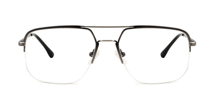  Gunmetal Half Frame Square Eyeglasses for Men and Women