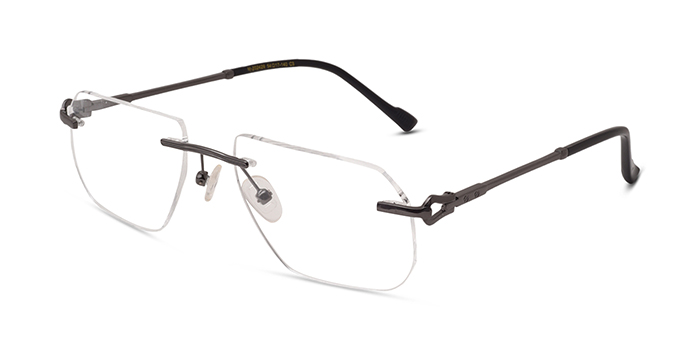  Gunmetal Rimless Rectangle Eyeglasses for Men and Women