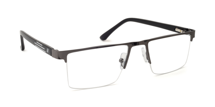  Gunmetal Half Frame Rectangle Eyeglasses for Men and Women