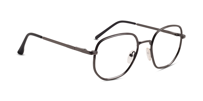  Gunmetal Full Frame Hexagon Eyeglasses for Men and Women