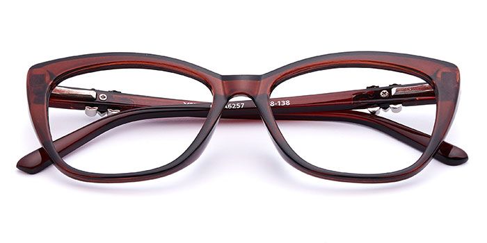  Glossy Brown Full Frame Cateye Eyeglasses for Women