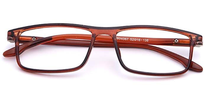  Glossy Brown Full Frame Rectangle Eyeglasses for Men and Women