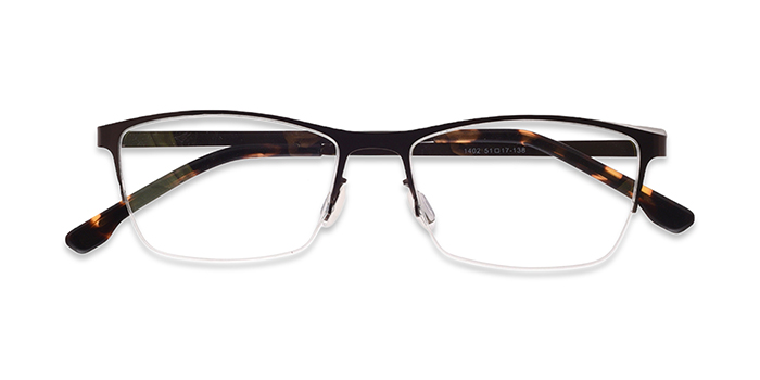  Brown Half Frame Rectangle Eyeglasses for Men and Women