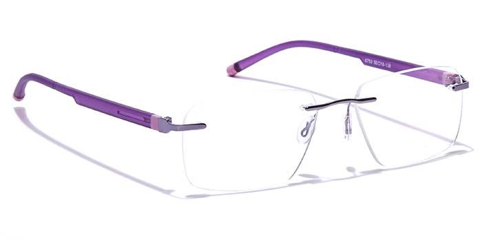 purple rimless glasses