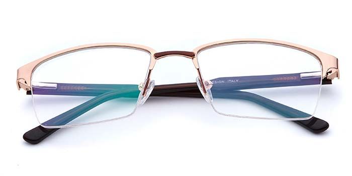  Gold Glossy Half Frame Rectangle Eyeglasses for Men and Women