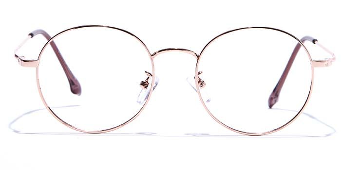  Glossy Gold Full Frame Round Eyeglasses for Men and Women