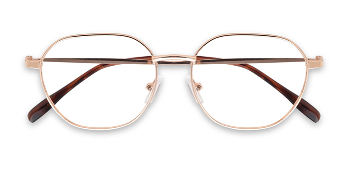  Gold Full Frame Hexagon Eyeglasses for Men and Women