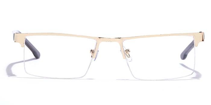  Glossy Gold Half Frame Rectangle Eyeglasses for Men and Women