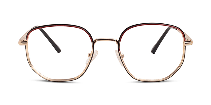  Gold Full Frame Hexagon Eyeglasses for Men and Women