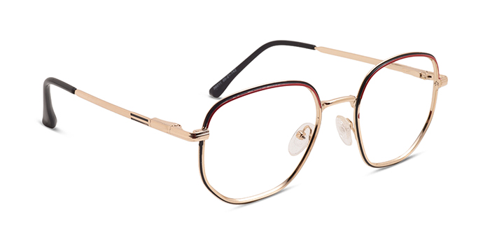  Gold Full Frame Hexagon Eyeglasses for Men and Women