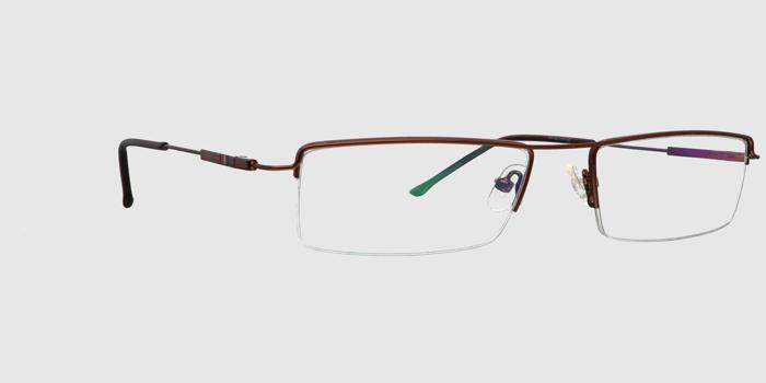  Reddish brown Half rim Rectangle Eyeglasses for Men